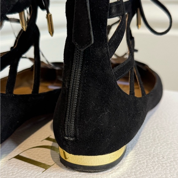 PERFECT FALL BALLET FLATS! Elegant Black Suede Lace Up Aquzzurra Flats - Picture 4 of 10